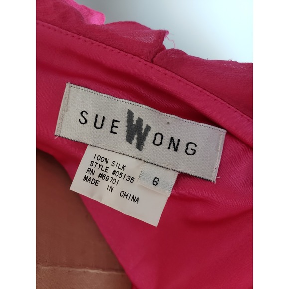 VTG Sue Wong Women's 6 100% Silk Dress Fuchsia Y2K Ruffle Strappy Formal NWT - Picture 6 of 9